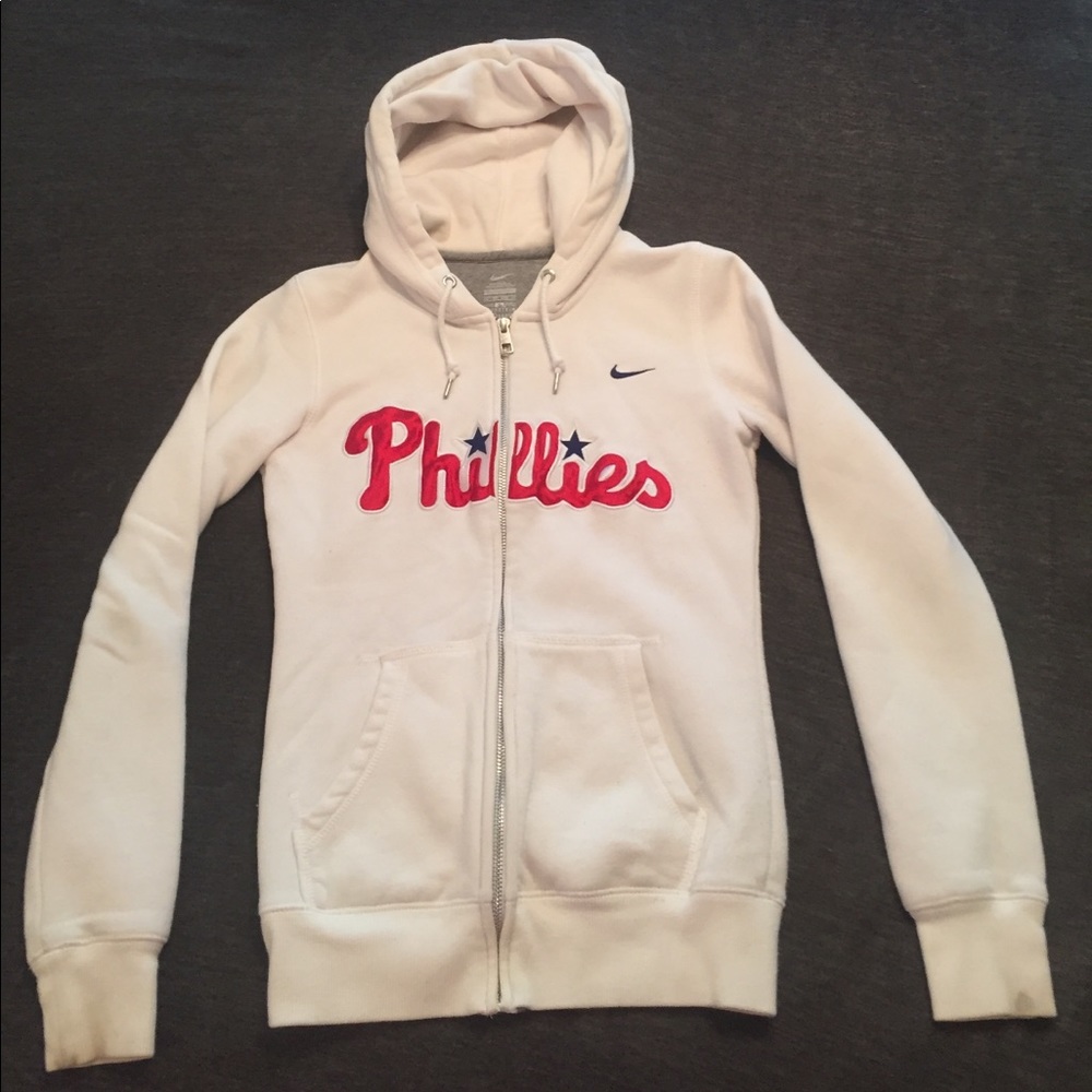 White Phillies zip up hoodie Nike red, white, blue